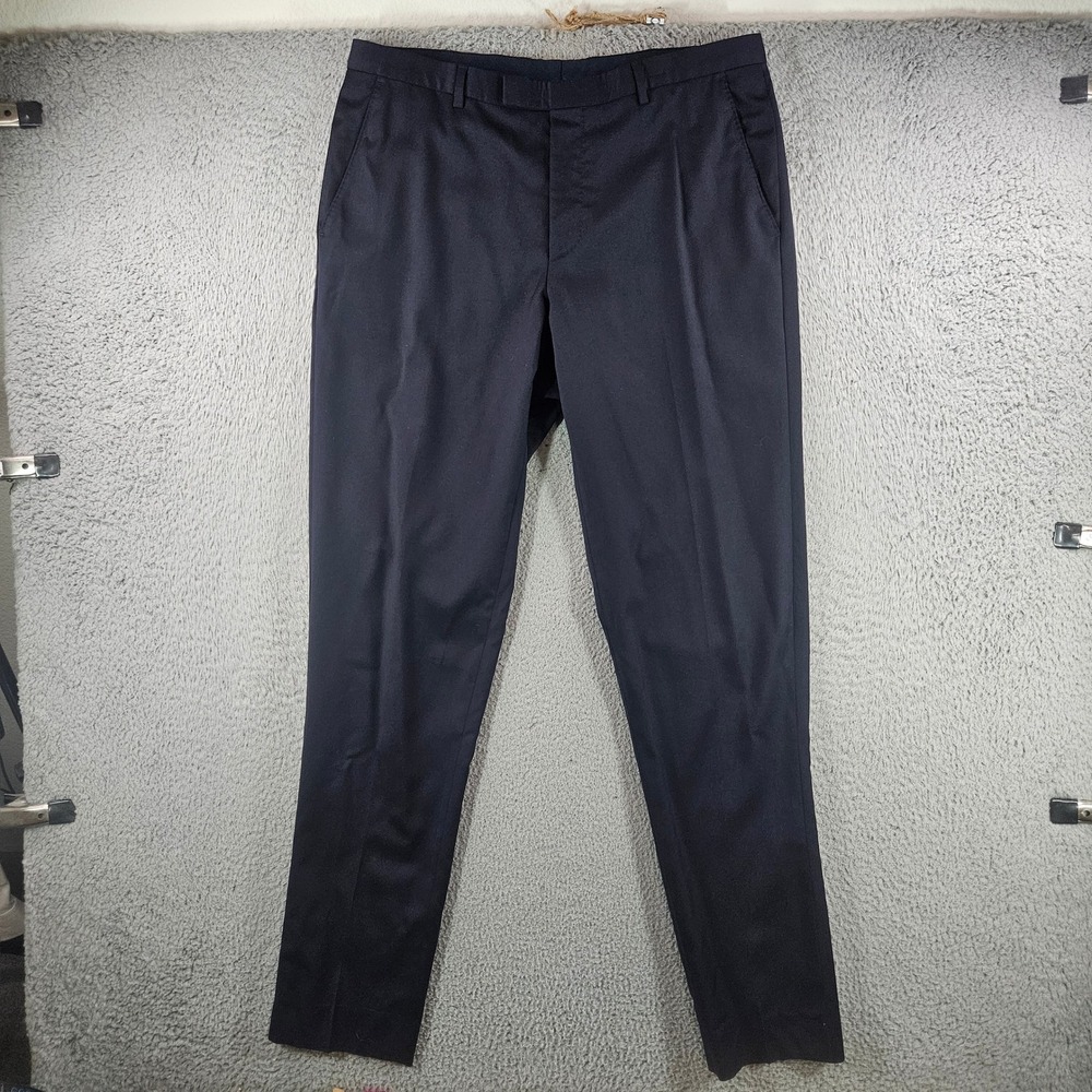 Hugo Boss Mens Navy Blue 100% Virgin Wool Dress Pants Trousers Size 34x33